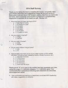 pg 1 GFA staff survey 2004